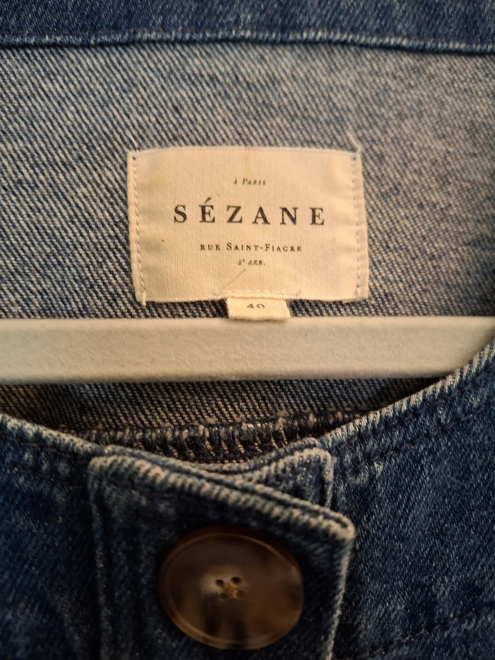 Sézane Denim Button-Front Puff Sleeve Top - Blue - Picture 2 of 3